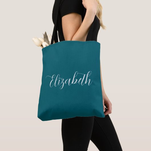 Autumn Herfst Abigail Script aangepaste naam Turqu Tote Bag (Dichtbij)