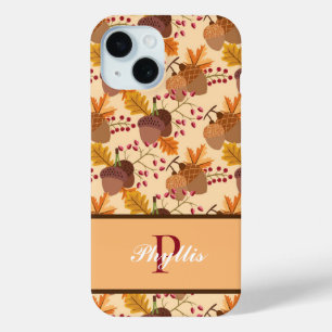 Autumn Herfst Acorn verlaat Monogram & Naam - iPhone 15 Case