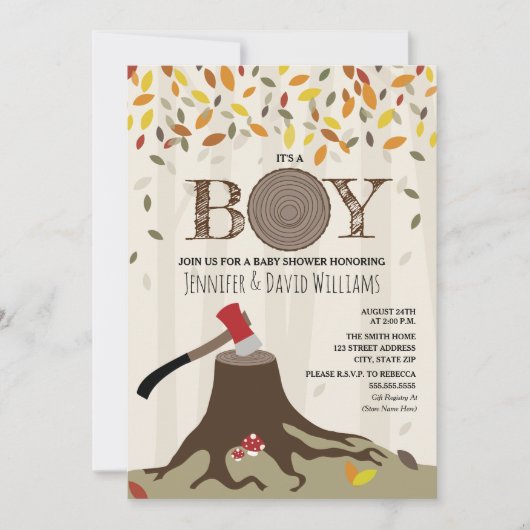 Autumn Herfst Baby shower Boy Lumberjack Shower Kaart (Voorkant)