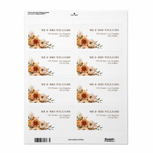 Autumn herfst Flowers adreslabel Etiket (Full Sheet)