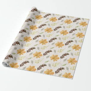 Autumn / Herfst gele bloem Verpakkingspapier Cadeaupapier