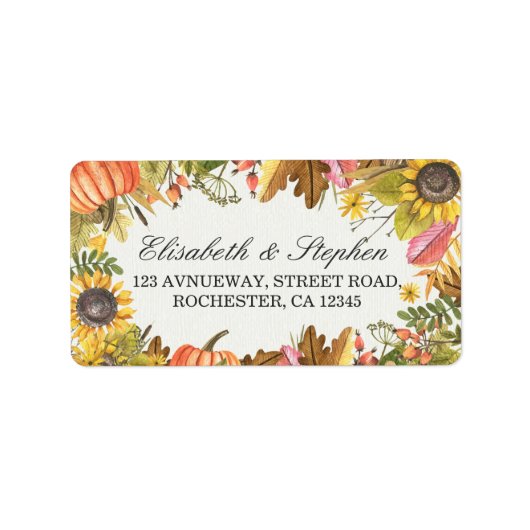Autumn Herfst Maple Leaves Pumpkin Weduwadres Etiket (Voorkant)