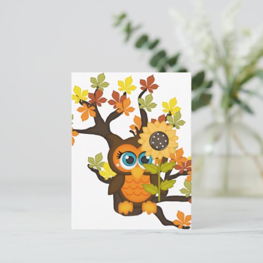 Autumn, Herfst Owl met zonnebloemen Briefkaart (Staand voorkant)
