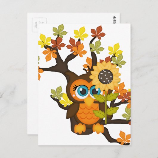 Autumn, Herfst Owl met zonnebloemen Briefkaart (Voorkant / Achterkant)