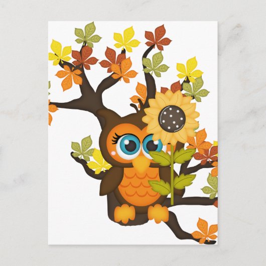 Autumn, Herfst Owl met zonnebloemen Briefkaart (Voorkant)