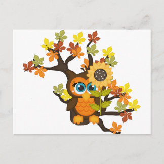 Autumn, Herfst Owl met zonnebloemen Briefkaart