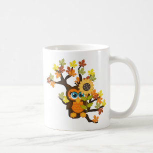 Autumn, Herfst Owl met zonnebloemen Koffiemok