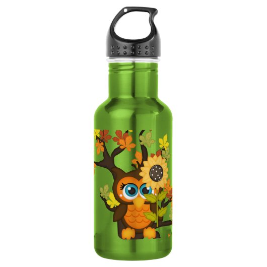 Autumn, Herfst Owl met zonnebloemen Waterfles (Voorkant)