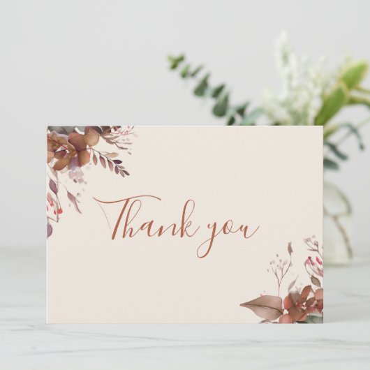 Autumn Herfst Rustic Floral Elegant Script Bedankkaart (Staand voorkant)