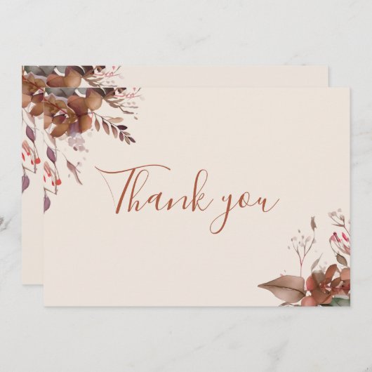 Autumn Herfst Rustic Floral Elegant Script Bedankkaart (Voorkant / Achterkant)
