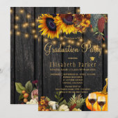Autumn herfst rustic floral wood graduparty kaart (Voorkant / Achterkant)