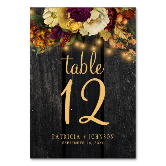 Autumn herfst rustic wood trouwttable number kaart (Achterkant)
