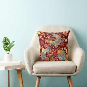 Autumn Herfst Squirrel Leaf Mushroom Acorn Burgund Kussen