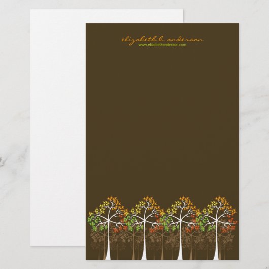 Autumn / Herfst Trees op bruine briefkaartjes Briefpapier (Voorkant / Achterkant)