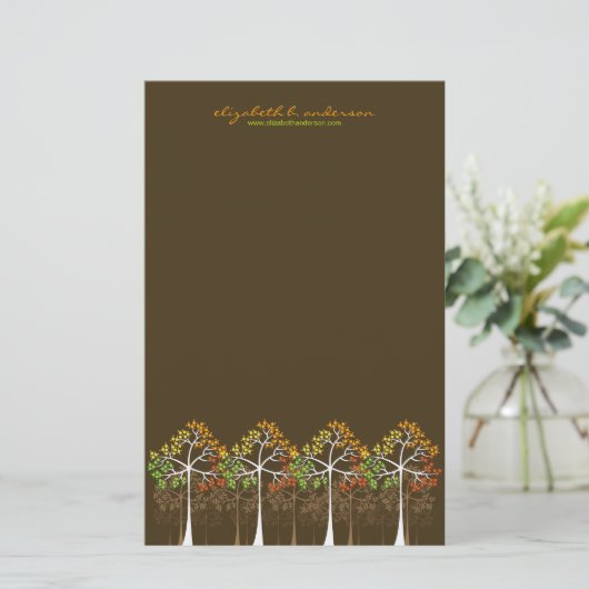 Autumn / Herfst Trees op bruine briefkaartjes Briefpapier (Staand voorkant)