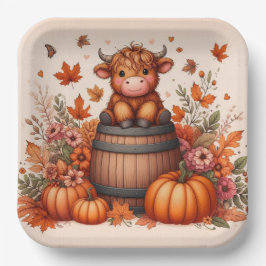 Autumn Highland Cow Paper Plates  Papieren Bordje