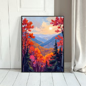 Autumn Hills | Fall Leaves Foliage Watercolor Poster