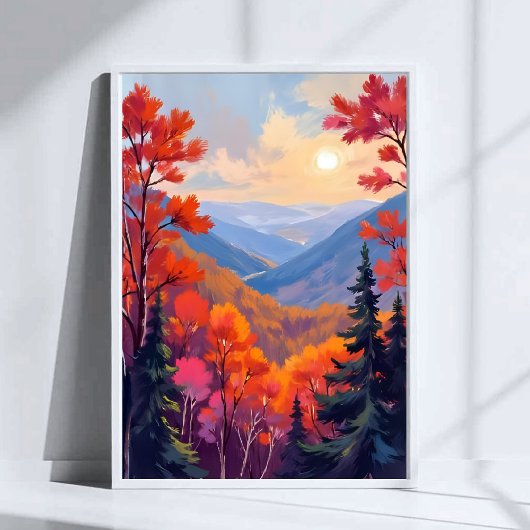 Autumn Hills | Fall Leaves Foliage Watercolor Poster