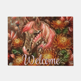 Autumn Horse Floral Chrysanthemums Personalized Deurmat