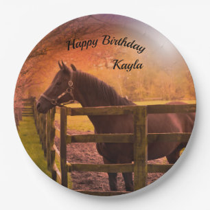 Autumn Horse Happy Birthday - persoonlijk Papieren Bordje