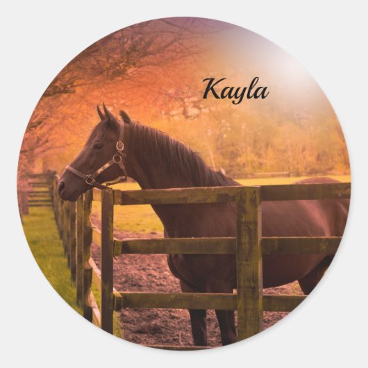 Autumn Horse Ronde Sticker (Voorkant)