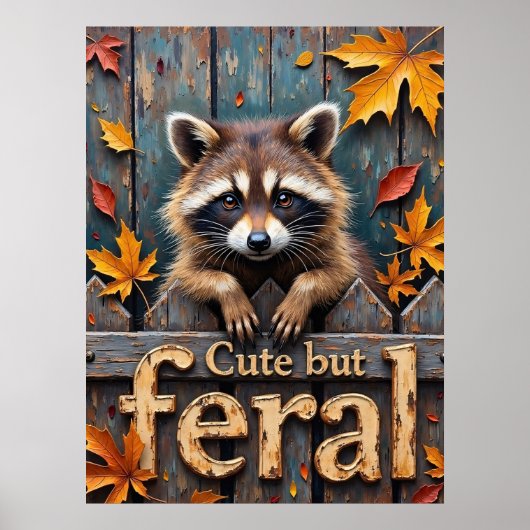 Autumn Intruder: Wasbeer op het hek van het piket Poster (Voorkant)