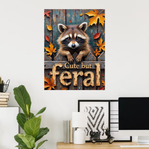 Autumn Intruder: Wasbeer op het hek van het piket Poster