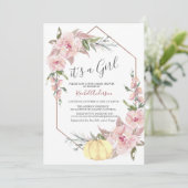 Autumn It's a Girl Pumpkin Baby shower Invitation Kaart (Staand voorkant)