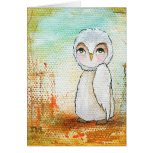 Autumn Joy, White Owl Whimsical Abstracte Art