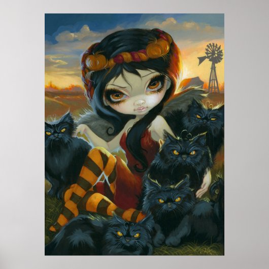Autumn Katten ART PRINT Halloween Fairy black cat (Voorkant)