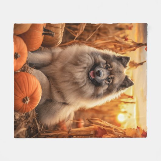 Autumn Keeshond Fleece Deken (Voorkant (Horizontaal))