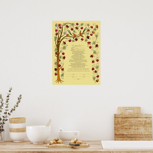 Autumn ketubah met boom of Life - B Poster (Keuken)
