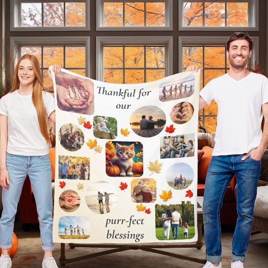 Autumn Kitten 13 Fotocollage Thanksgiving Cat Fleece Deken
