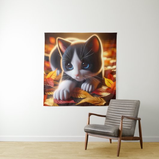 Autumn Kitten Tapestry Wandkleed (In situ)