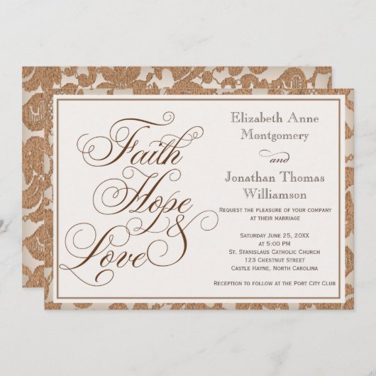 Autumn Lace Faith Hope & Love Wedding Invitation Kaart (Voorkant / Achterkant)