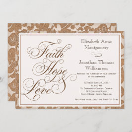 Autumn Lace Faith Hope & Love Wedding Invitation Kaart