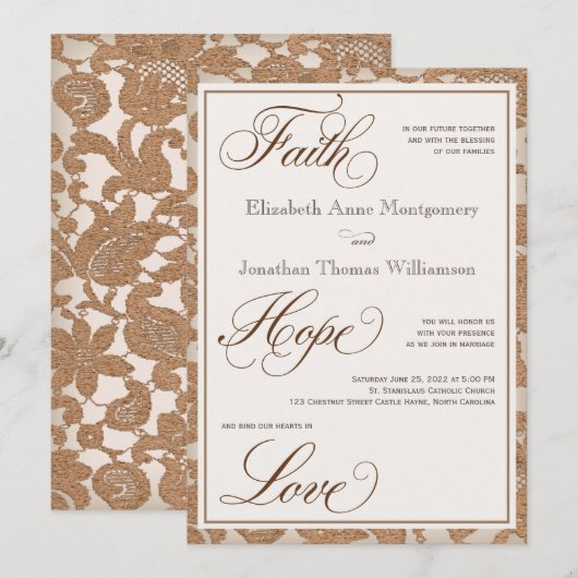 Autumn Lace Faith Hope Love Wedding Invitation Kaart (Voorkant / Achterkant)
