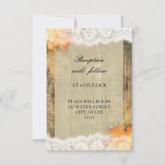Autumn Lace Rustic Reception Kaart (Voorkant)