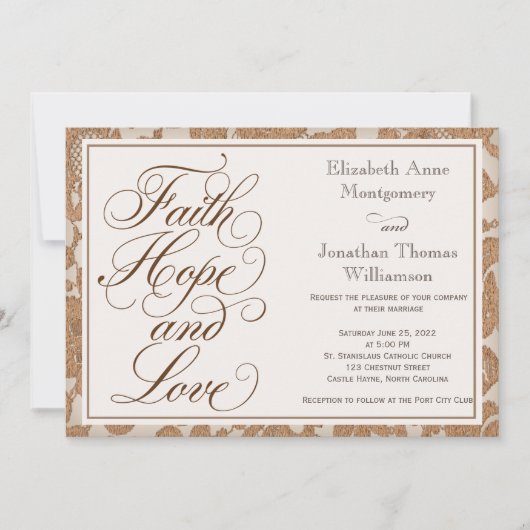 Autumn Lace Script Faith Hope & Love Wedding Kaart (Voorkant)