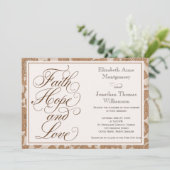 Autumn Lace Script Faith Hope & Love Wedding Kaart (Staand voorkant)