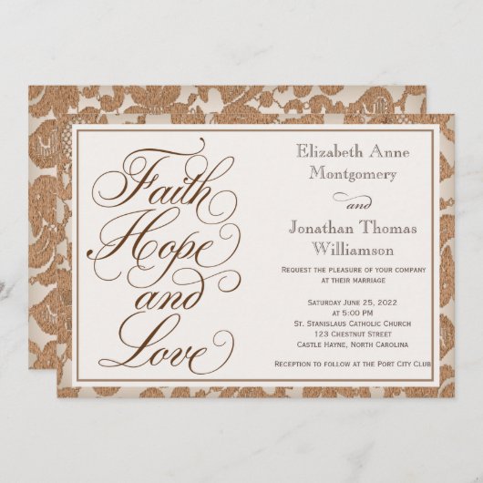 Autumn Lace Script Faith Hope & Love Wedding Kaart (Voorkant / Achterkant)