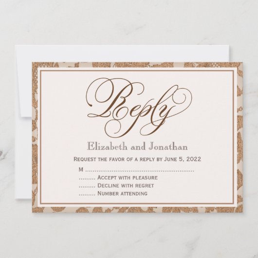 Autumn Lace Script Reply RSVP Enclosure Card Kaart (Voorkant)