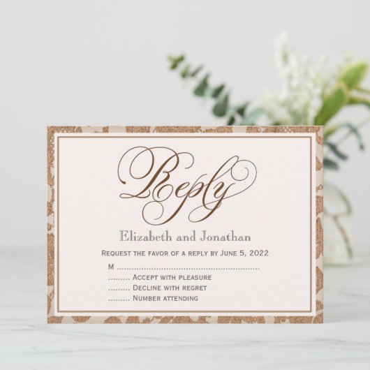 Autumn Lace Script Reply RSVP Enclosure Card Kaart (Staand voorkant)