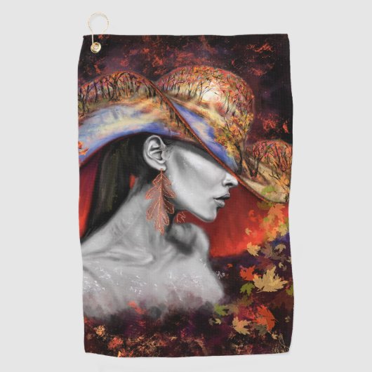 Autumn Lady Golf-handdoek - Kunst schilderen Golfhanddoek (Voorkant)