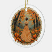 Autumn Lady in Pumpkin Forest Doily Keramisch Ornament (Links)