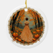 Autumn Lady in Pumpkin Forest Doily Keramisch Ornament (Achterkant)