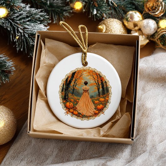 Autumn Lady in Pumpkin Forest Doily Keramisch Ornament