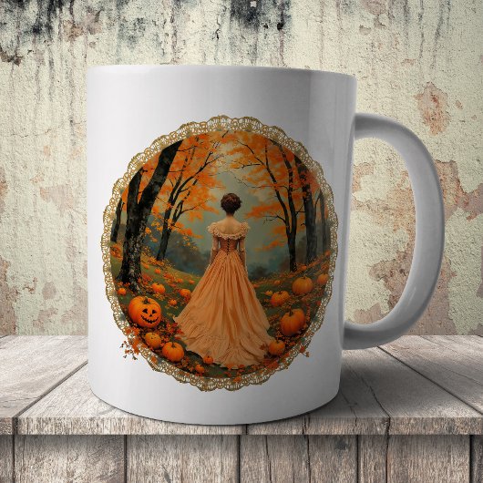 Autumn Lady in Pumpkin Forest Doily Koffiemok