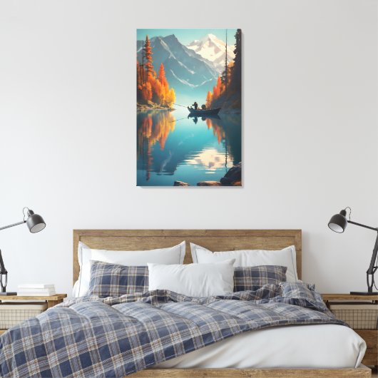 Autumn Lake Fishing | Mountain Wall Art Canvas Afdruk (Insitu (Slaapkamer))