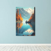 Autumn Lake Fishing | Mountain Wall Art Canvas Afdruk (Insitu (Houten vloer))